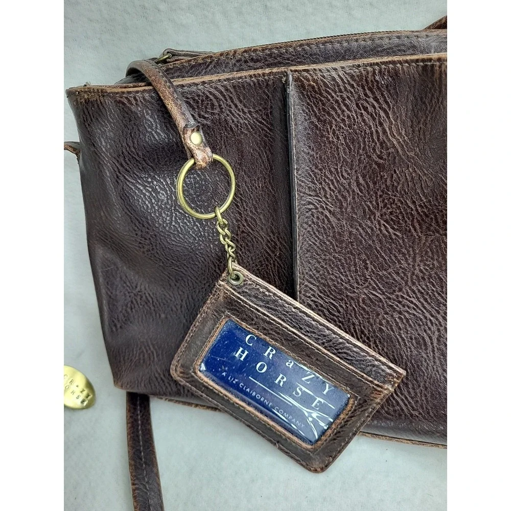 Crazy Horse Cross Body Bag Purse Wallet Faux Leather Brown Gold Western Keychain